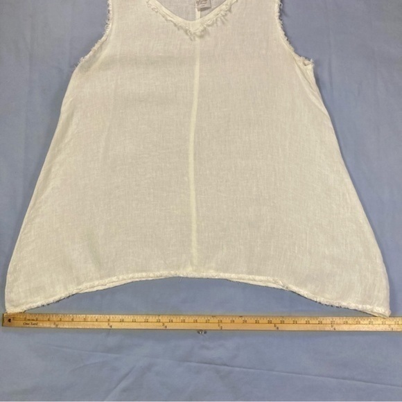 Match Point Womens Size Medium White Linen Frayed Seams Sleeveless Shirt Dress - Picture 7 of 8